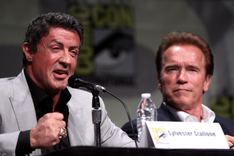 License AttributionShare Alike Some rights reserved by Gage Skidmore Sylvester Stallone & Arnold Schwarzenegger 2 1 Next Sylvester Stallone & Arnold Schwarzenegger speaking at the 2012 San Diego Comic-Con International in San Diego, California.